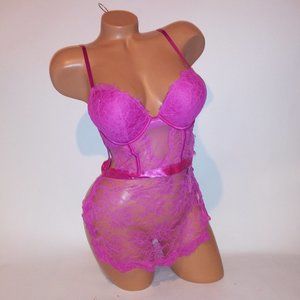 Victoria Secret Lingerie‎ Babydoll Small Apron Style Bombshell Push Up Pink Lace